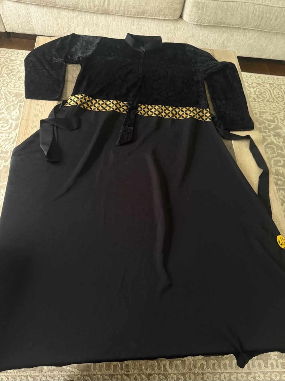 Abaya Elegant Black Maxi Dress with Gold Trim belted half zip - Picture 4 of 8